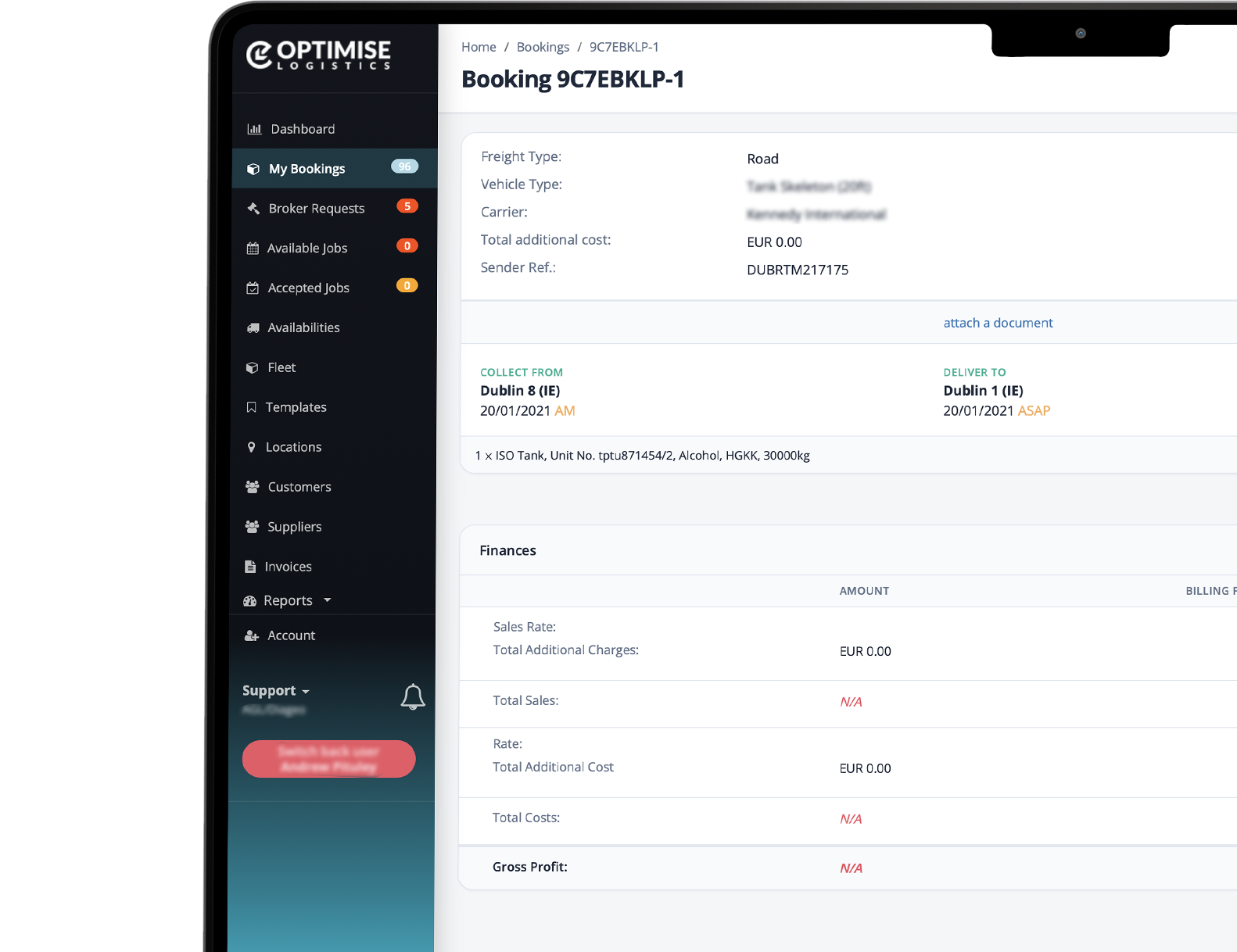 Freight management platform interface background view